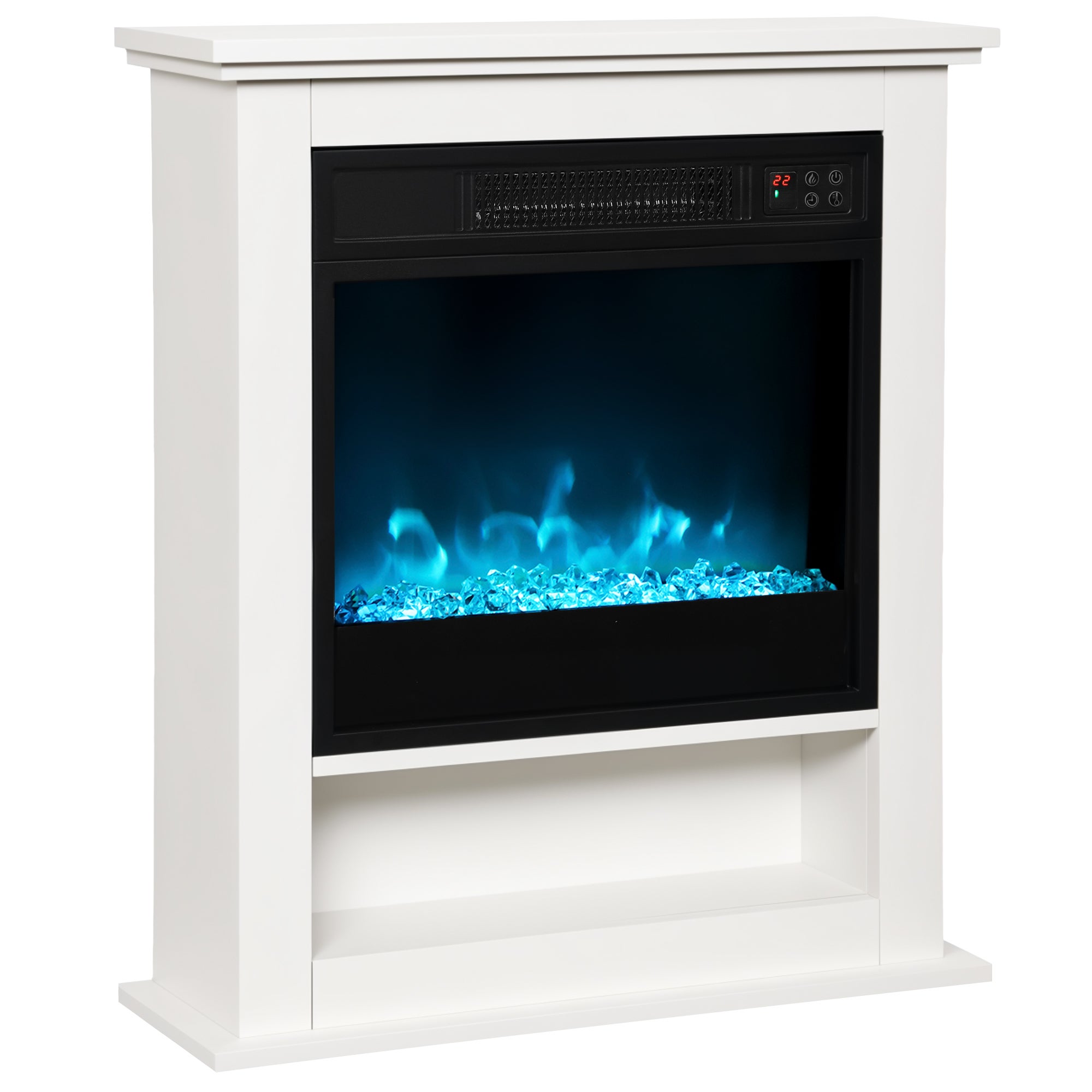Kominek elektryczny 1800 W, dekoracyjny kominek sztuczny, 9-kolorowy efekt płomienia i 5 poziomów jasności, 62,5 x 20 x 72,5 cm, biały