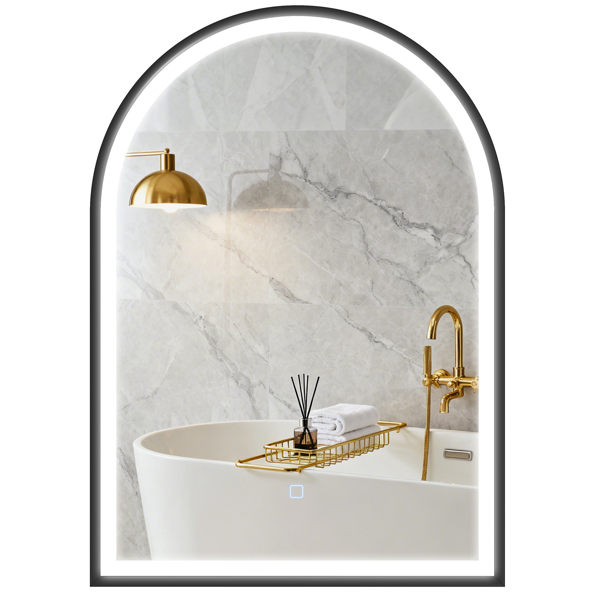 Lustro łazienkowe z oświetleniem, 50 x 70 cm, łukowe lustro LED, przeciwmgielne, 3 kolory światła, ściemnialne, z pamięcią, czarne