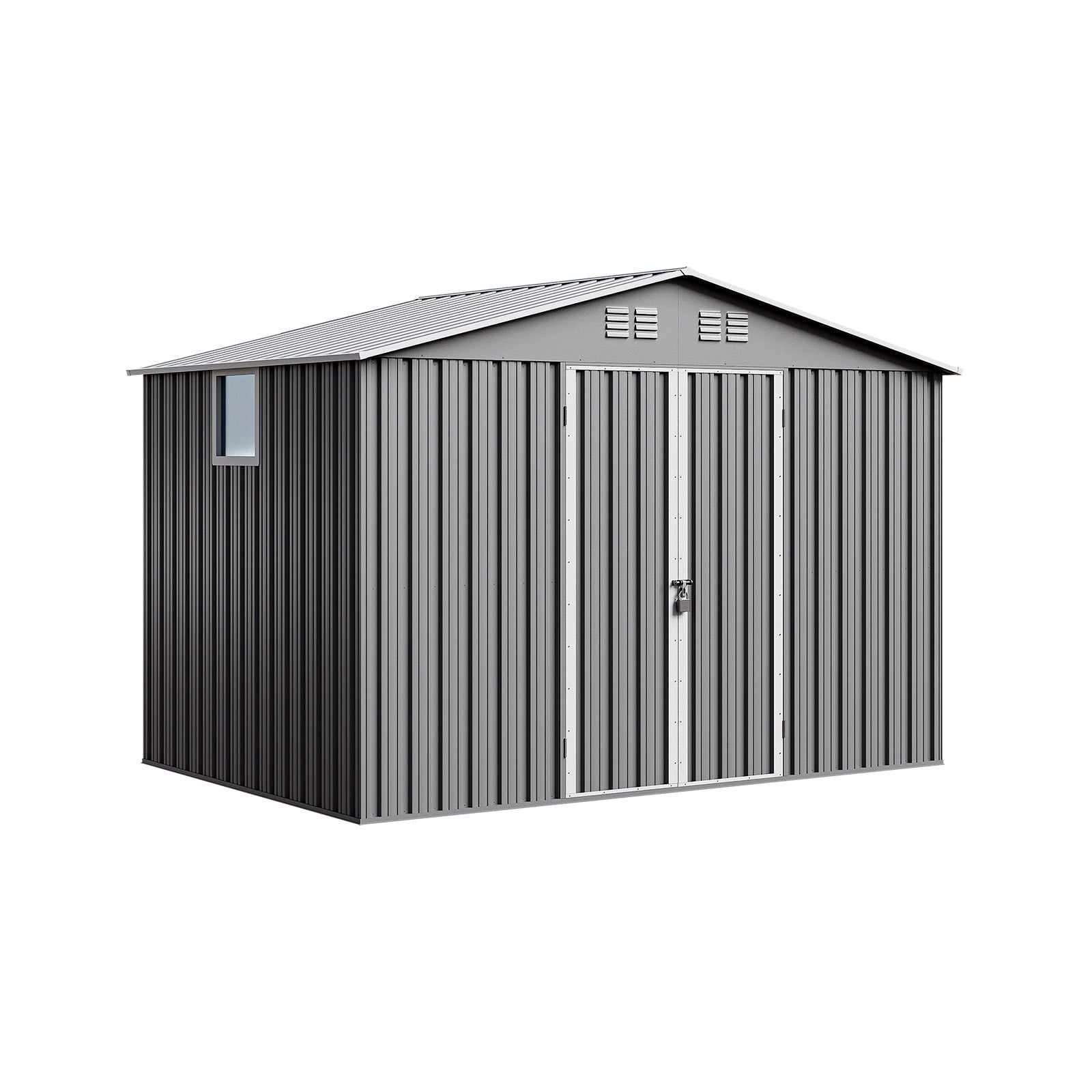 Domek metalowy NORDVIC Thor 283x189 cm, uchylne drzwi, Light Grey