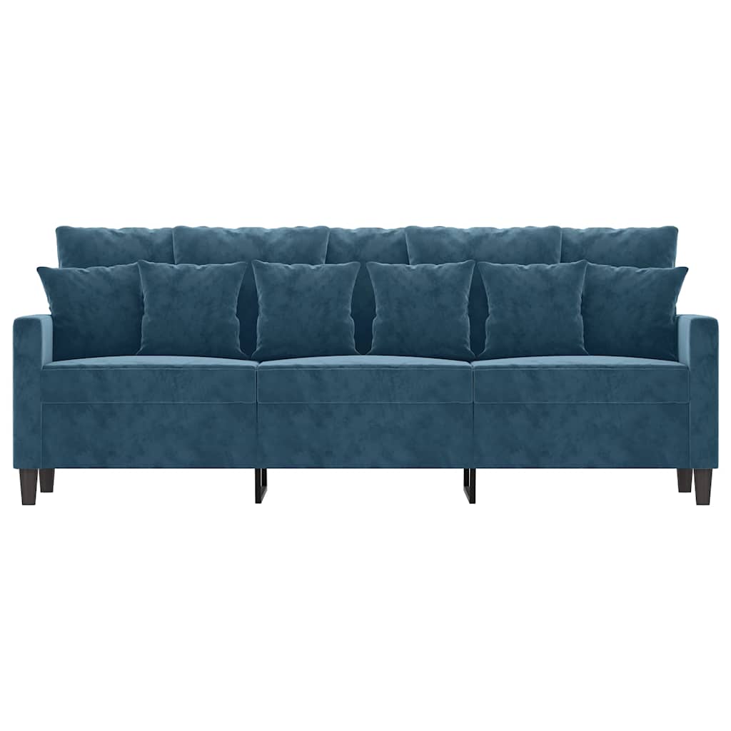 Sofa 3-osobowa, niebieski, 180 cm, tapicerowana aksamitem