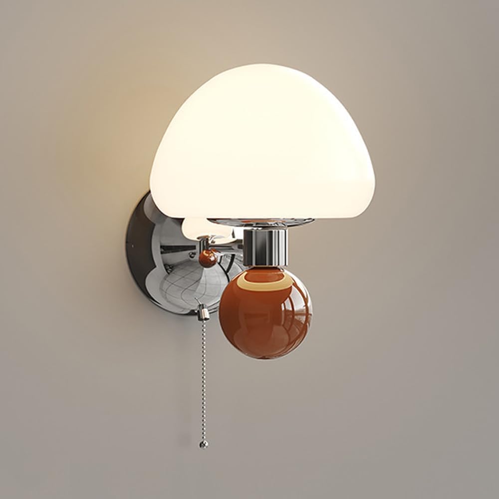 Kreatywna lampa ścienna w kształcie grzybka (brązowa, 1 sztuka), z przełącznikiem łańcuszkowym, ściemnialna w trzech kolorach
