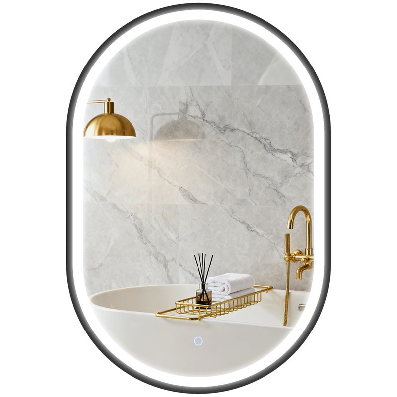 Lustro łazienkowe z oświetleniem LED, 50x70cm, lustro łazienkowe podświetlane, montowane na ścianie, z włącznikiem dotykowym, światło 3-kolorowe