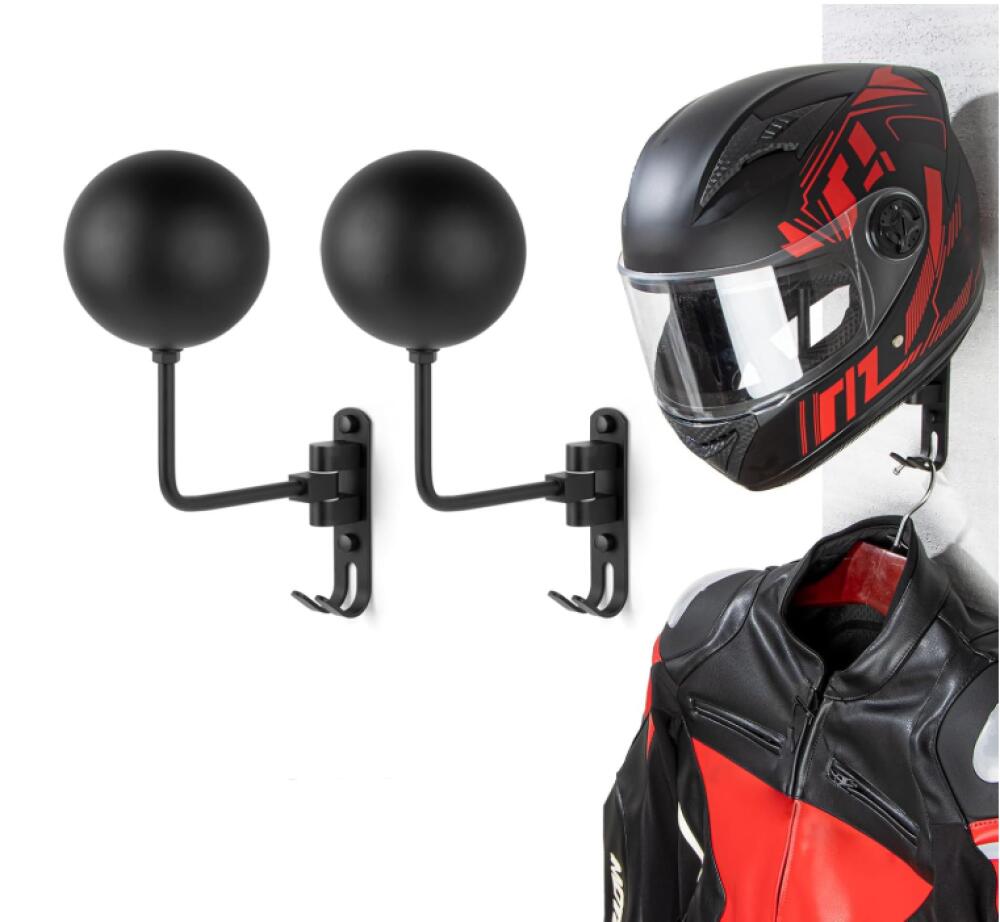 Uchwyt ścienny na kask motocyklowy, obrotowy o 180°, do rowerów i motocykli, z 2 haczykami, do wieszania czapek, płaszczy i kluczy