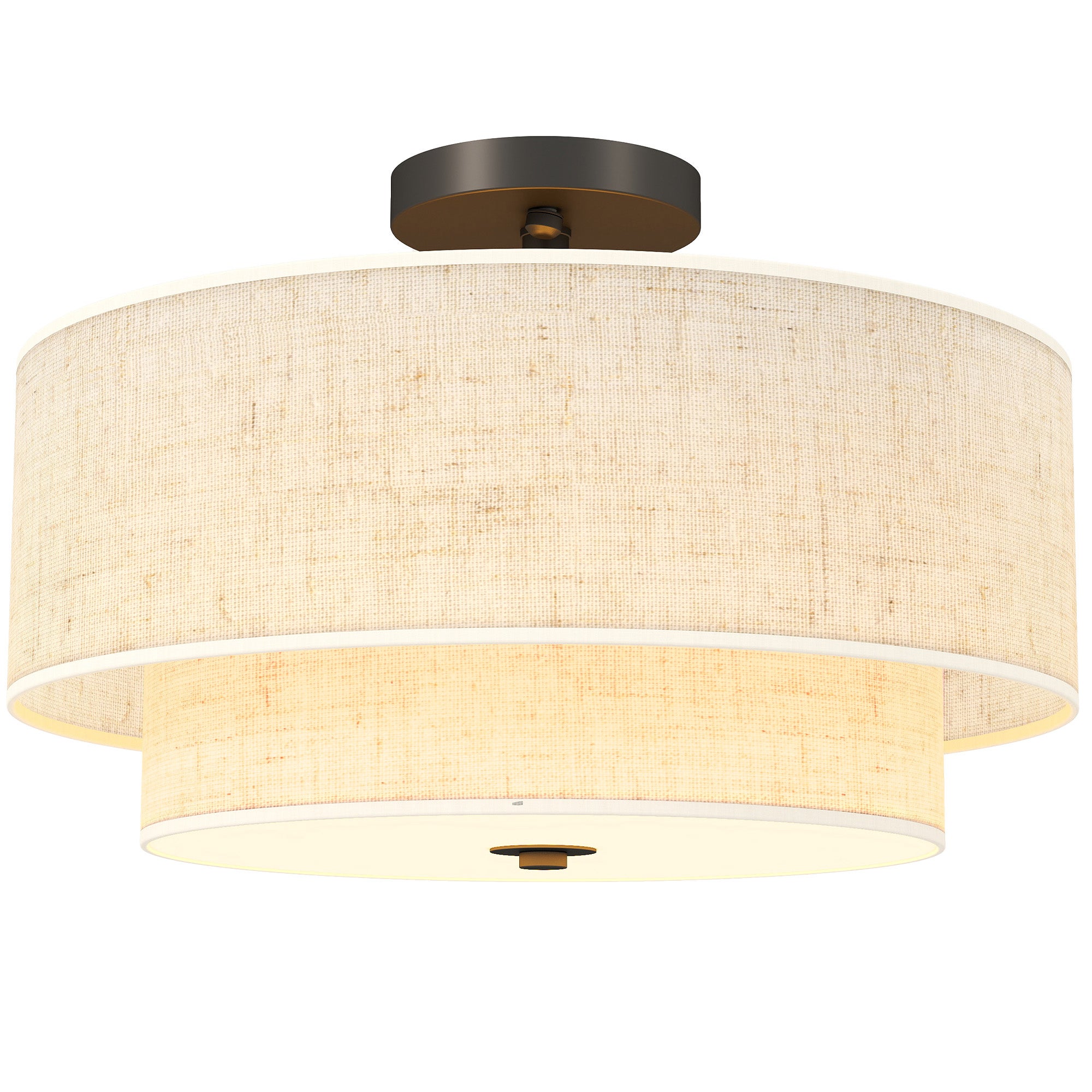 Lampa sufitowa, lampa wisząca z podwójnymi kloszami z imitacji lnu, kremowo-biała