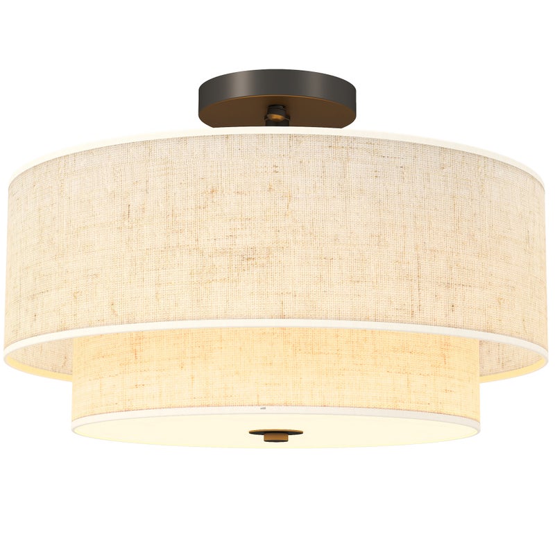 Lampa sufitowa, lampa wisząca z podwójnymi kloszami z imitacji lnu, kremowo-biała