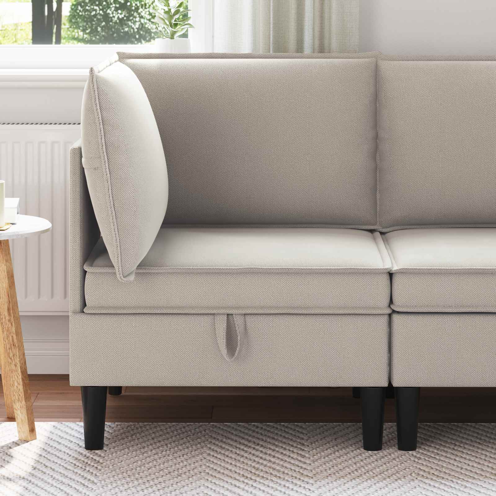 Rogowa Sofa z Przechowywaniem Owies Welur vidaXL