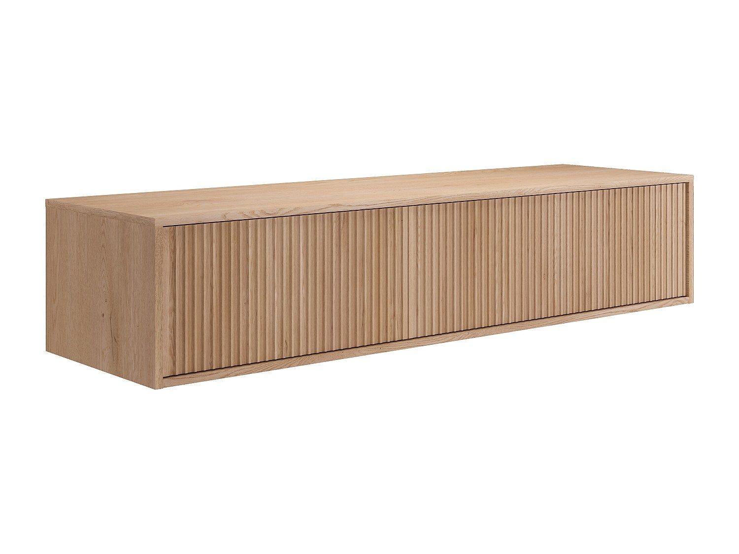Podwieszana szafka pod umywalkę prążkowana - Jasne naturalne - 150 cm - ARNEGA