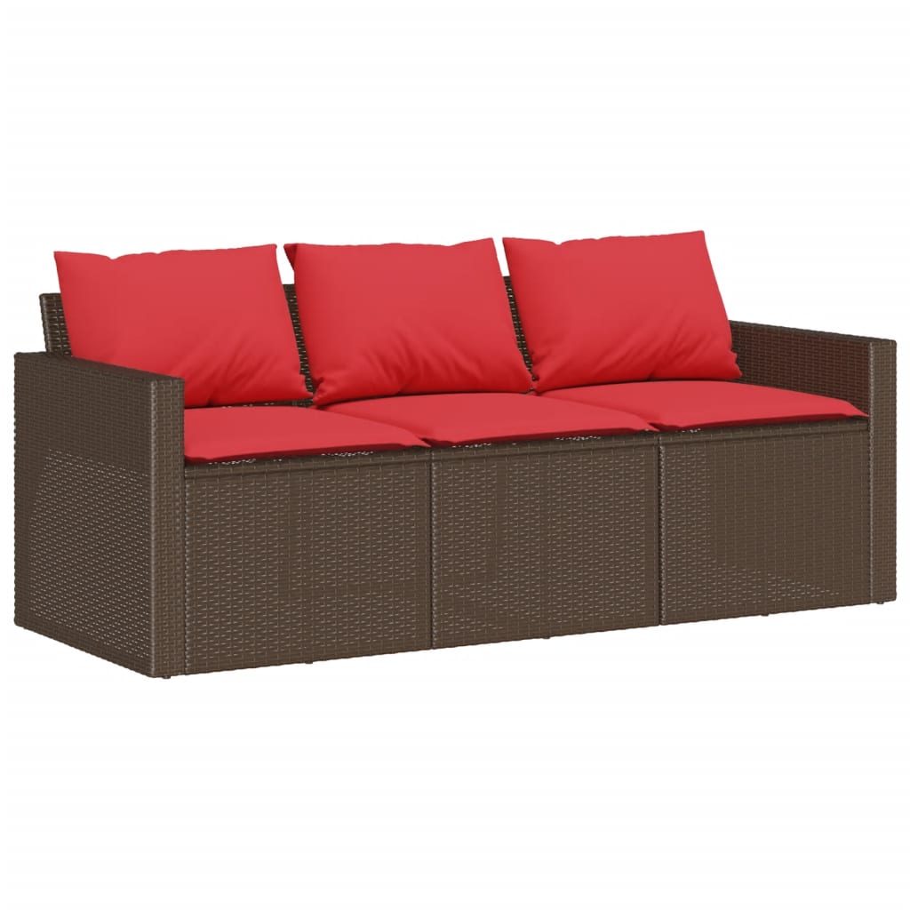 Sofa Ogrodowa Stalowa Brązowa z Poduszkami Czerwonymi