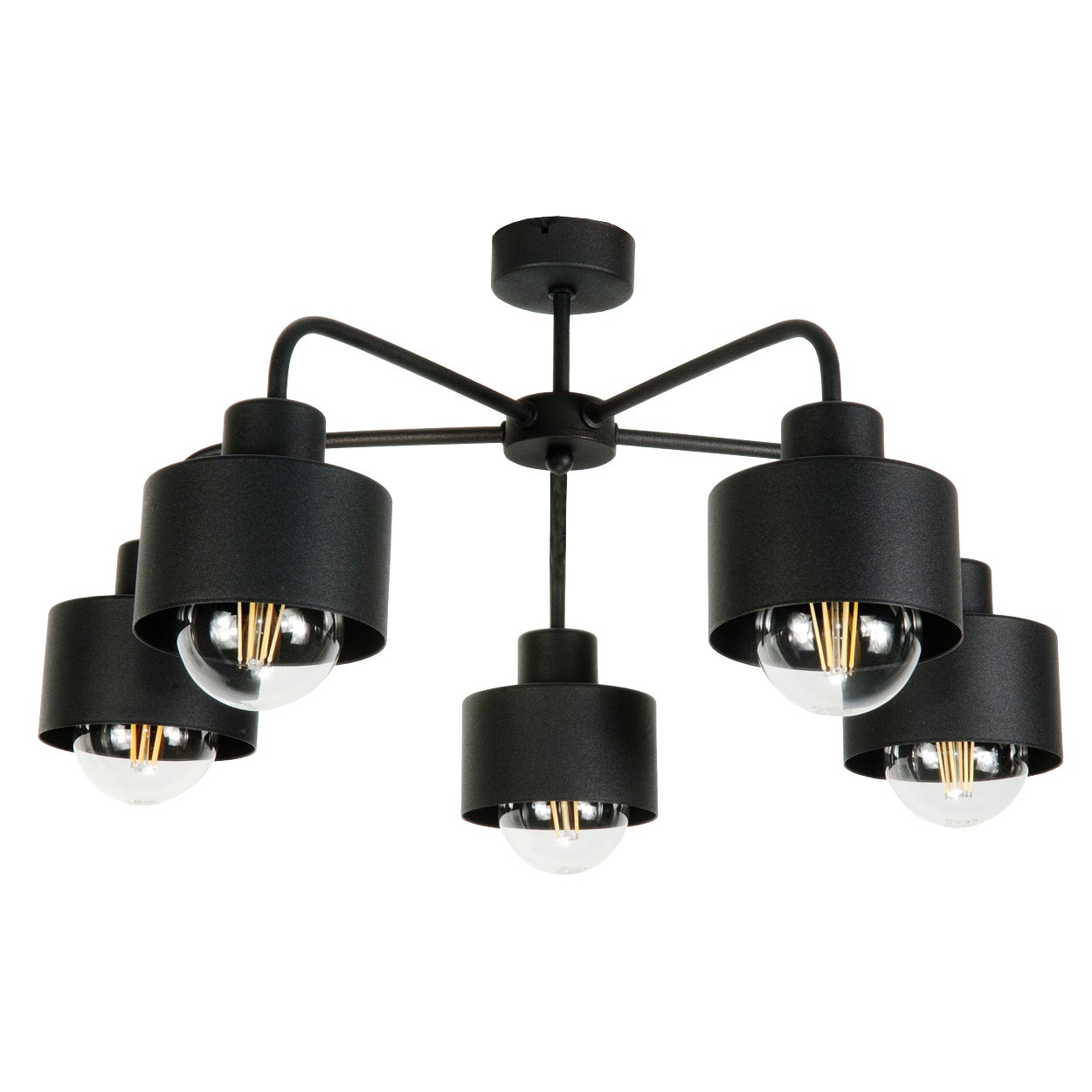 Lampa sufitowa czarna HIGS industrialna loft 5xE27 do salonu metalowe klosze Edylit