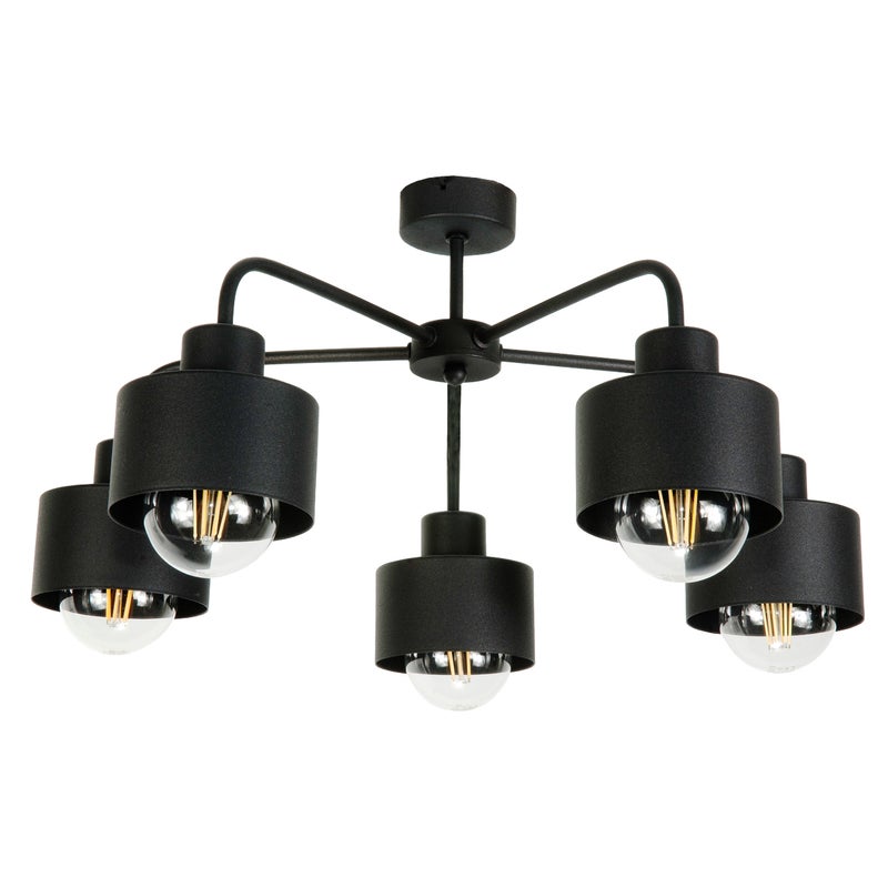 Lampa sufitowa czarna HIGS industrialna loft 5xE27 do salonu metalowe klosze Edylit