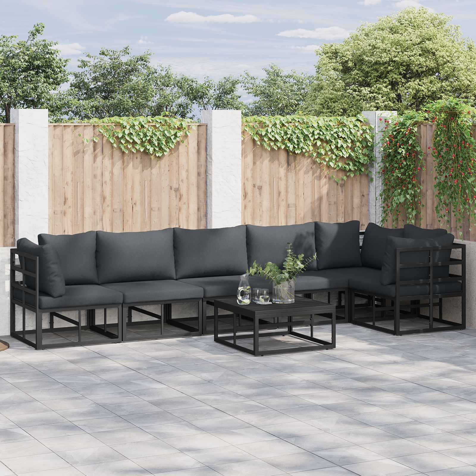 Zestaw Sof na Ogród z poduszką 6 pcs Czarny Aluminium vidaXL