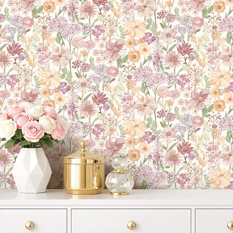 Tapeta w kwiaty vintage – Tapeta dekoracyjna do salonu – Tapeta winylowa samoprzylepna (43 x 300 cm)