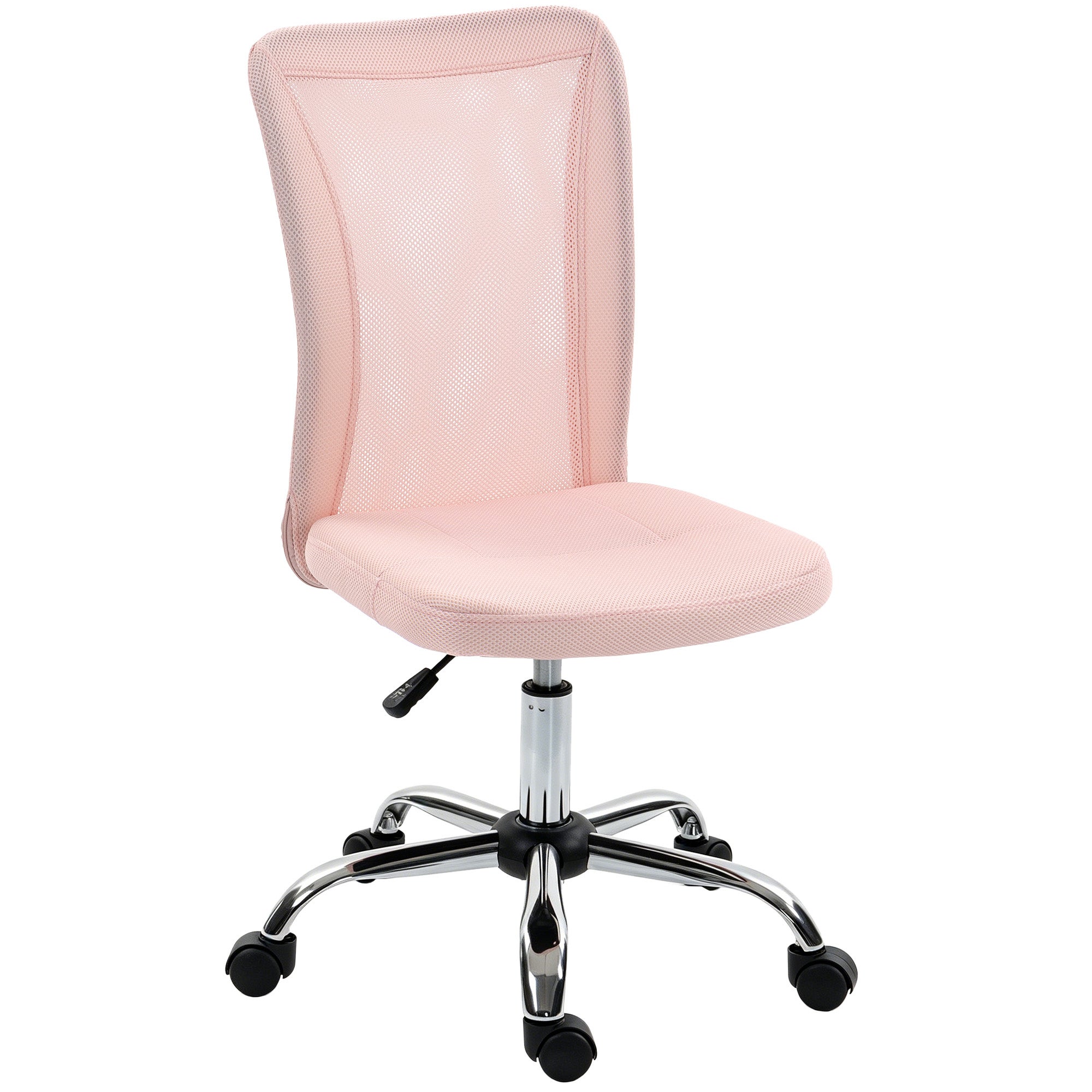 Ergonomiczny obrotowy fotel biurowy bez podłokietników, przewiewna siatka, regulowana wysokość, różowy