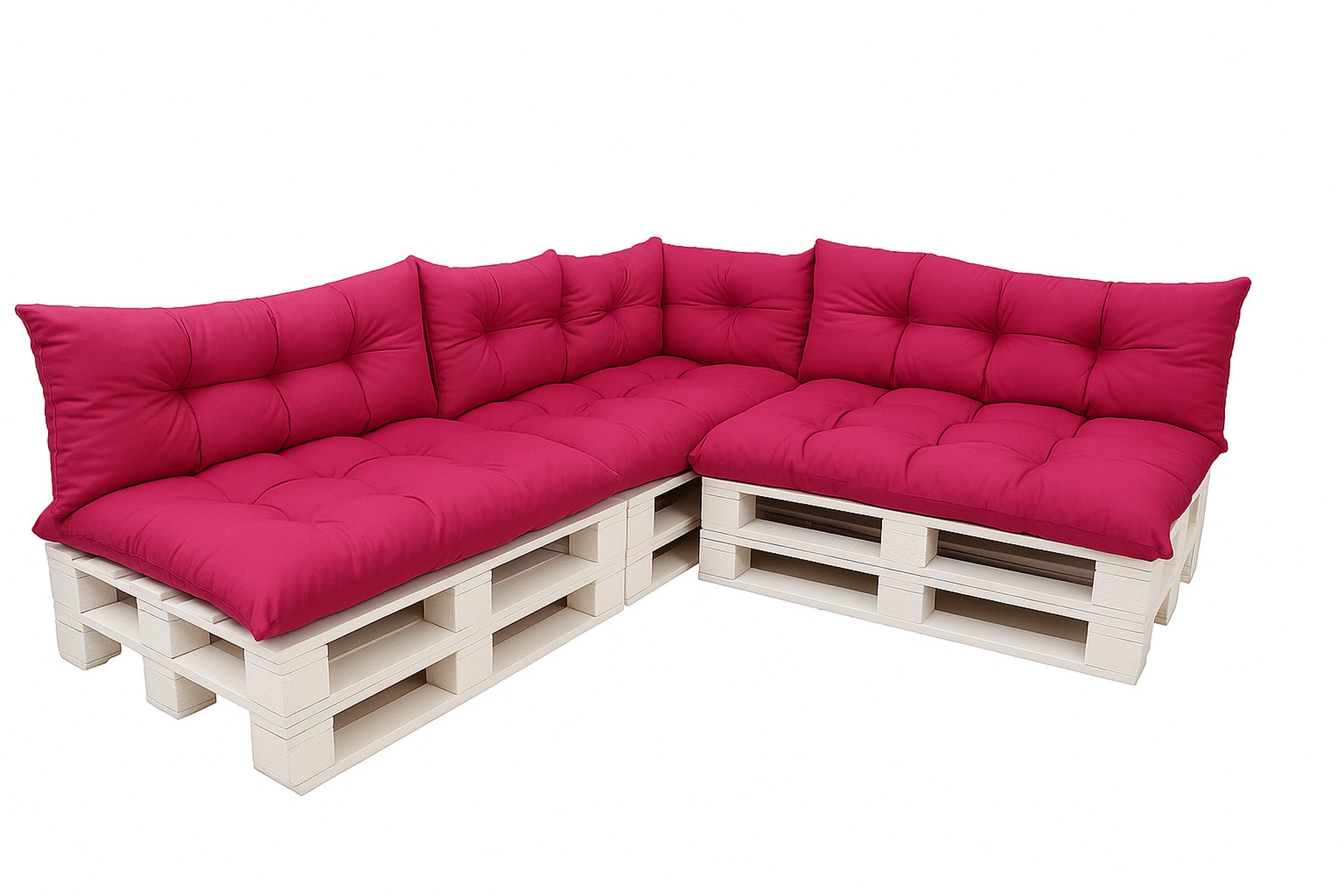 Komplet poduszek ogrodowych na palety 3x120x60cm 3x120x40cm + 60x40cm, wygodne poduszki na meble z palet różowe