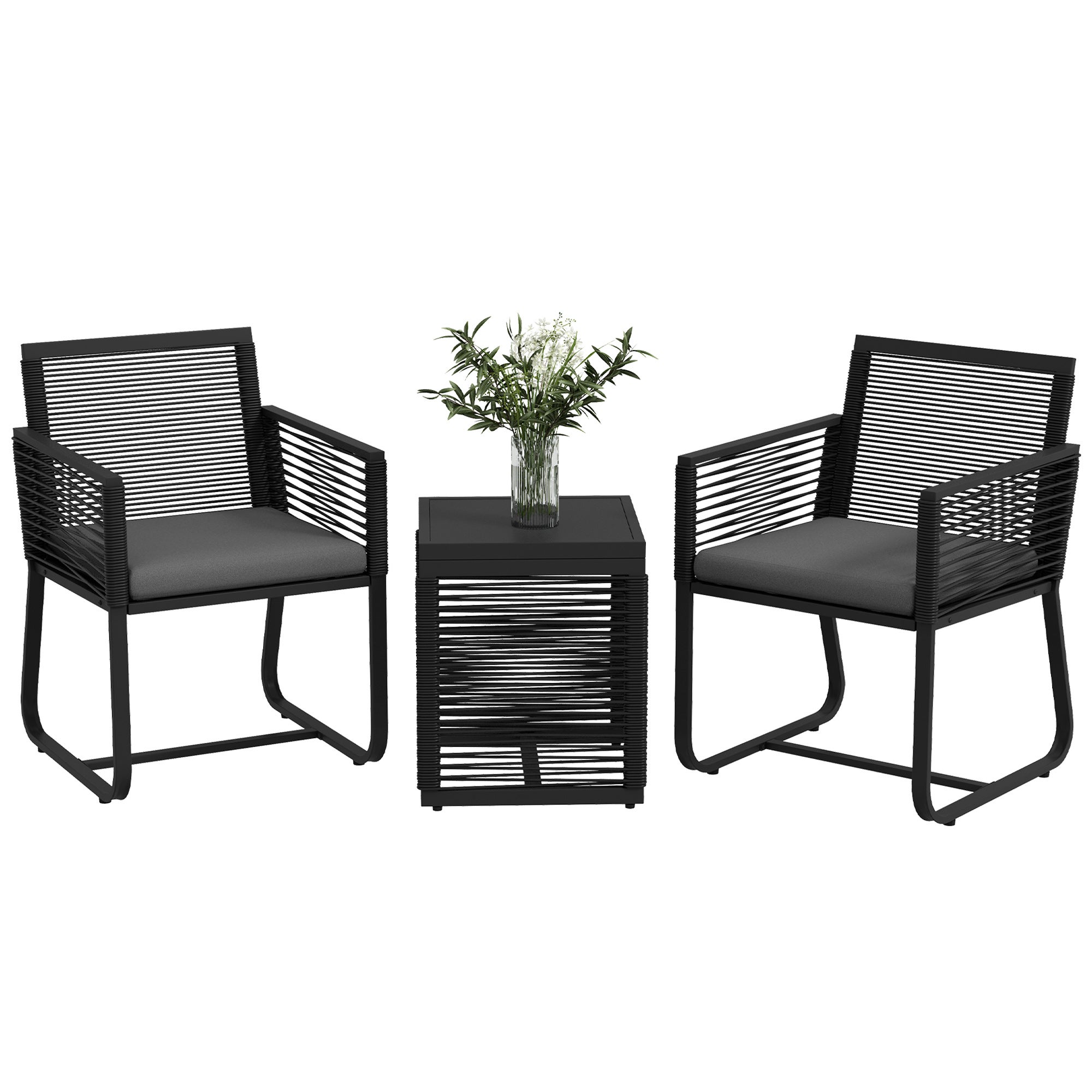 Czarny rattan ogrodowy Set z 2 fotele z poduszki szkło stolik kawowy
