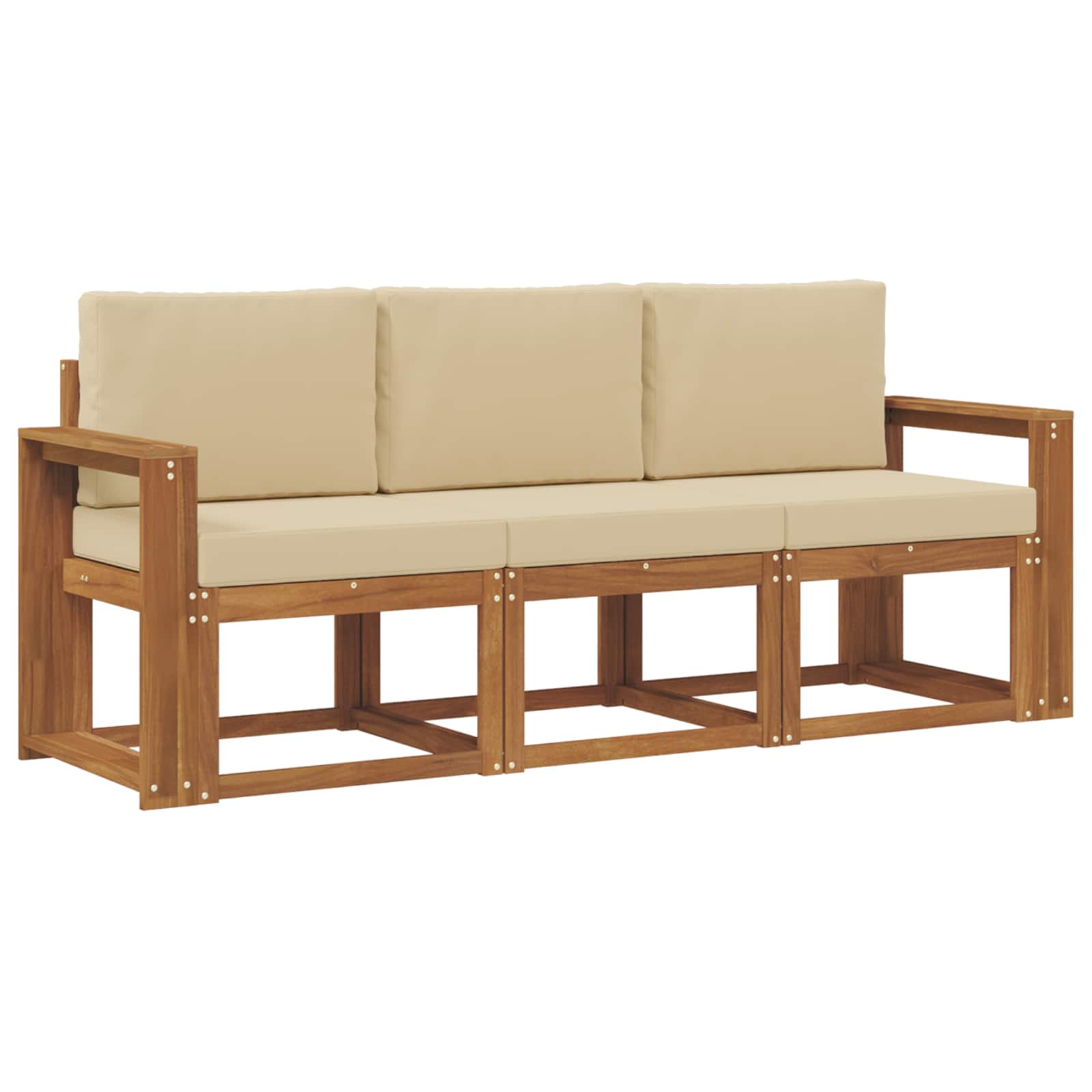 Sofa Ogrodowa Modułowa 3-Osobowa Drewniana z Beżowymi Poduszkami na Taras
