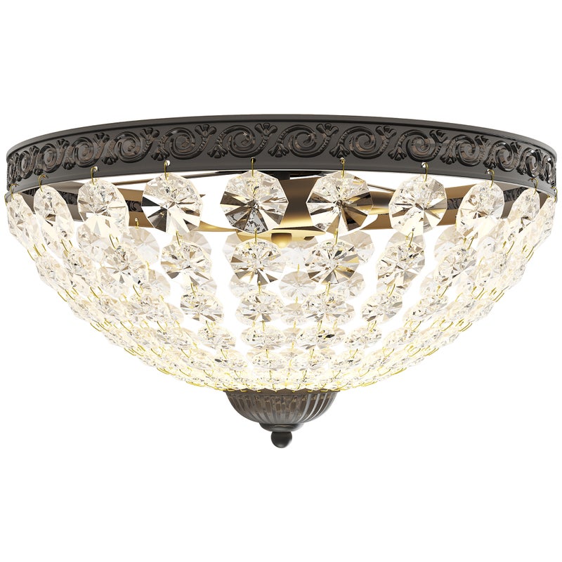 Lampa sufitowa w stylu vintage z kryształami, 2 gniazdami E14 40 W, z 168 kryształowymi koralikami do sypialni i salonu, w kolorze czarnym