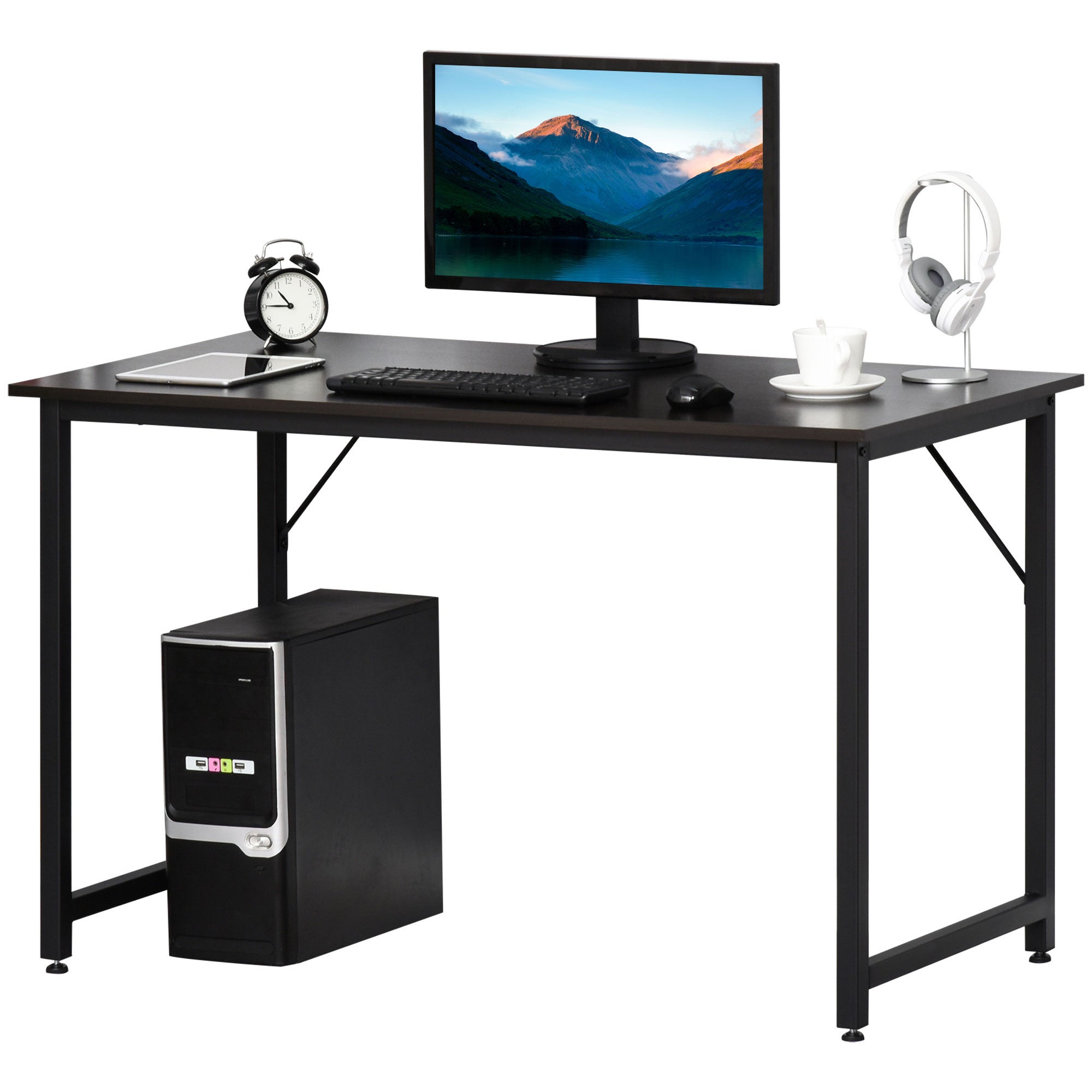 Biurko komputerowe stół do pjestania domowe biuro praca nauka w/ metalowy rama Melamine MDF regulowany stopy stabilny czarny