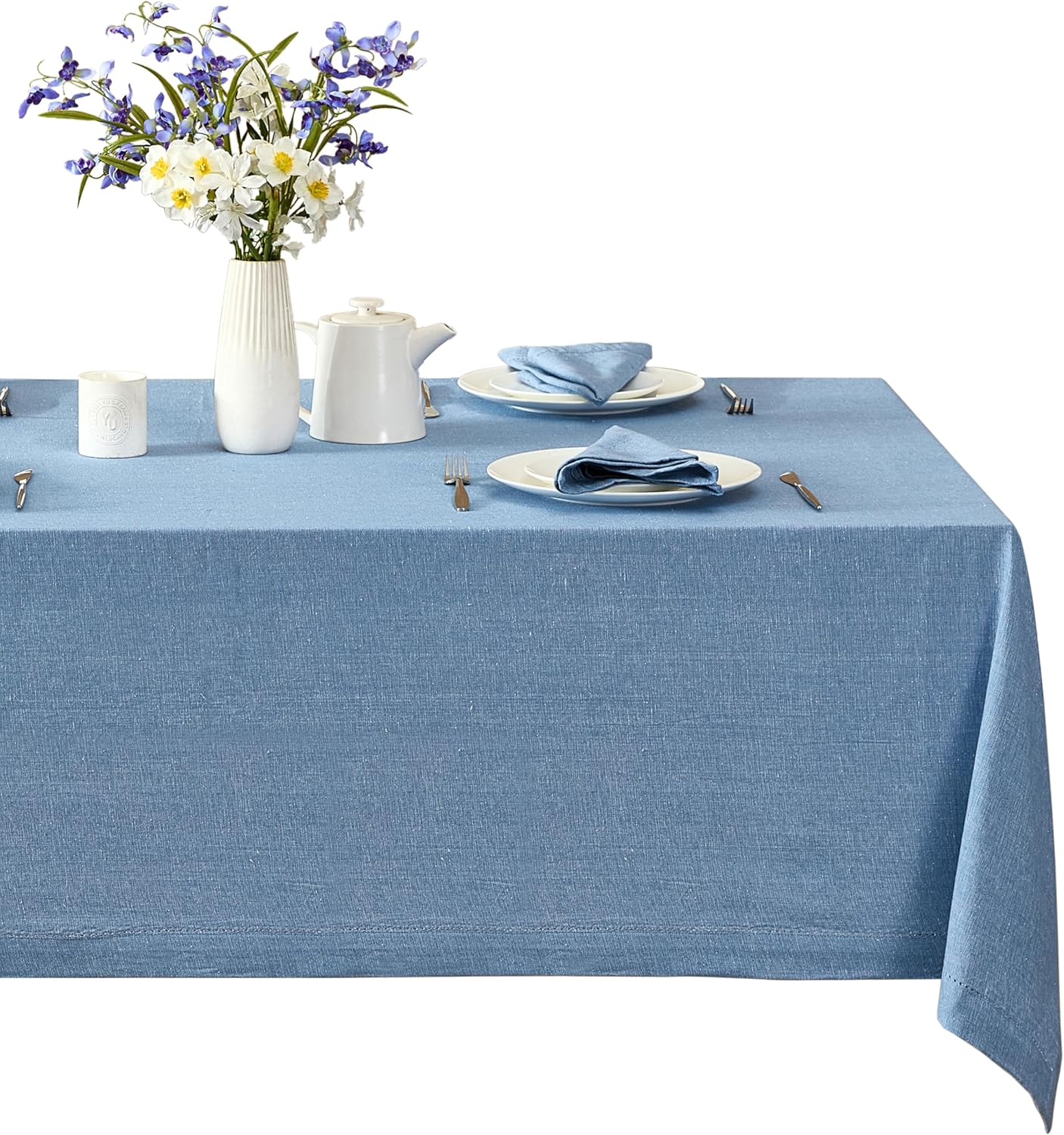 Niebieski obrus, 90 x 135 cm — Wodoodporny i plamoodporny — Zmywalny materiał PVC — Prostokątny, elegancki i trwały — Nadaje się na stoliki kawowe