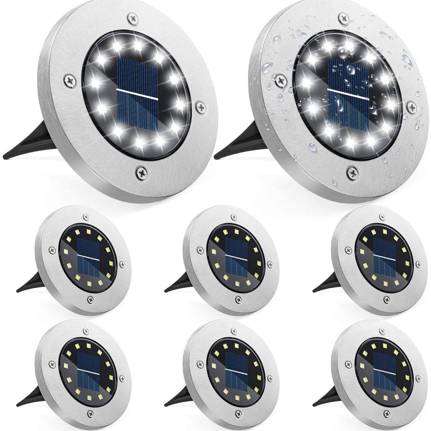 Zestaw 4 solarnych lamp podłogowych, 12 LED, 800 mAh, wodoodporne IP65, dekoracyjne reflektory punktowe na taras, trawnik i podjazd, ciepła biel