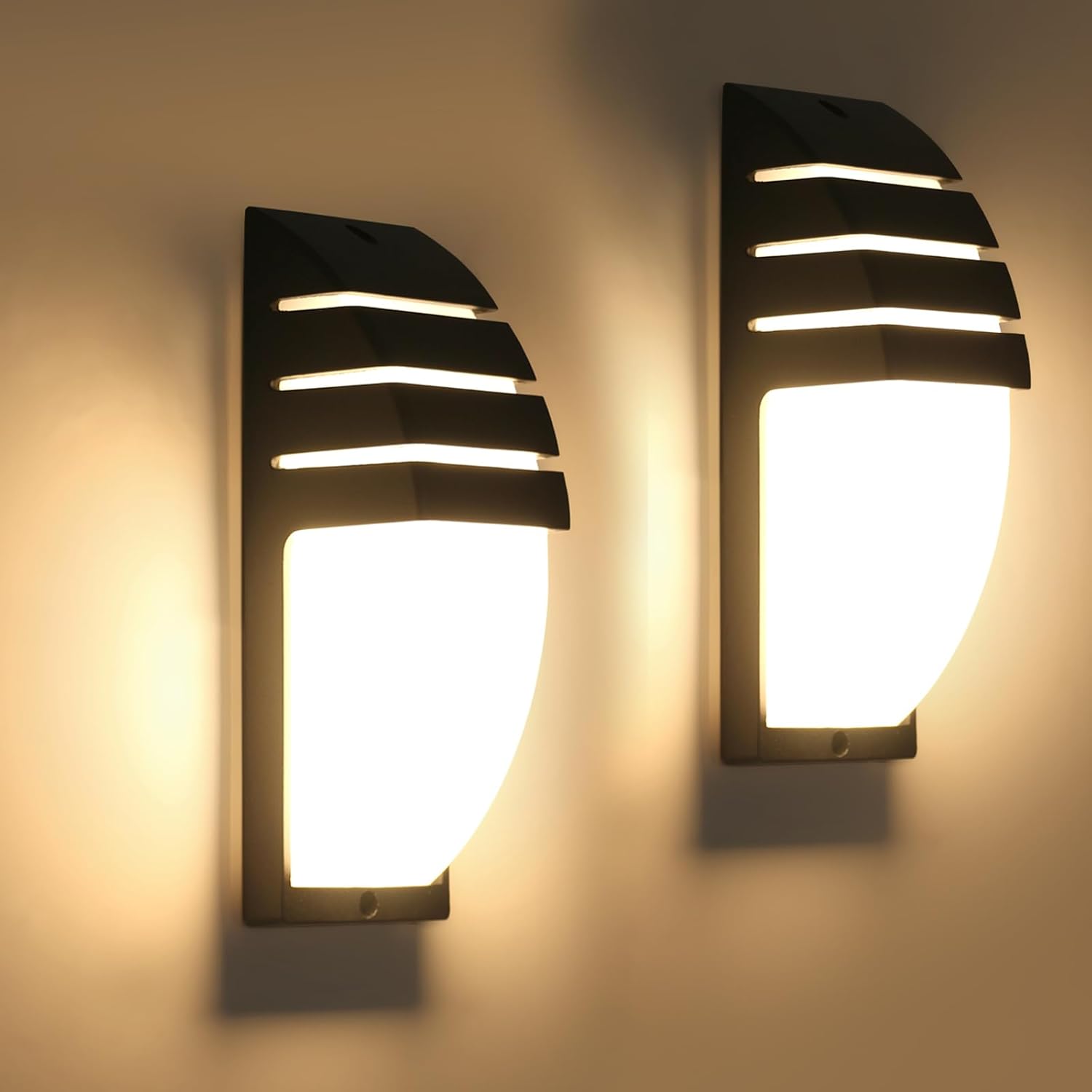 Zestaw 2 lamp zewnętrznych LED naściennych, 6 W, 1300 lm, IP65, wodoodporna lampa ścienna, ciepłe światło 3000 K, czarna, do ogrodu i na dziedziniec