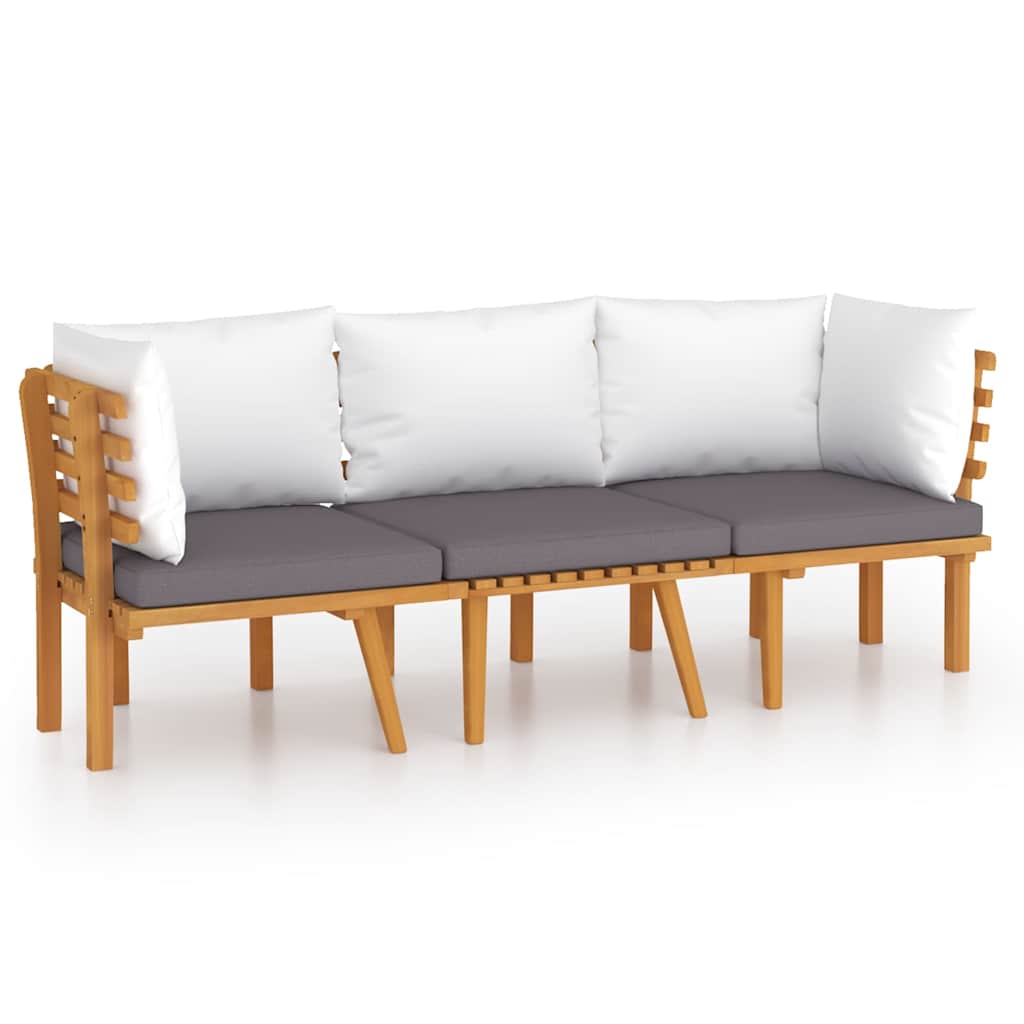 Sofa Ogrodowa Modułowa 3-Osobowa Drewniana z Szarymi Poduszkami na Taras
