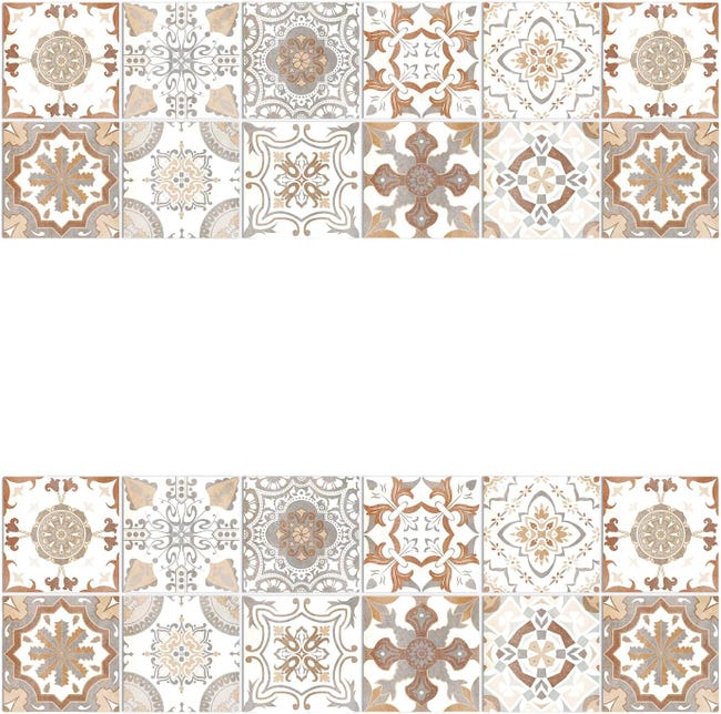 (Khaki, 15 cm x 15 cm x 24 sztuki) Naklejka ścienna samoprzylepna z wzorem mandali, wodoodporna, PVC, dekoracja ścienna do kuchni