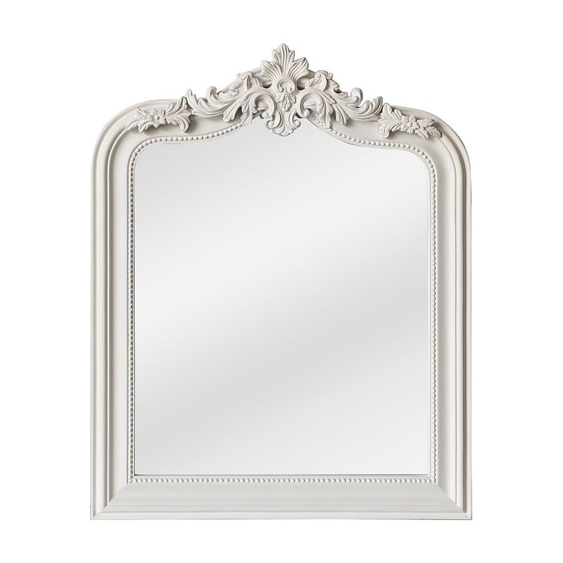 Lustro barokowe z drewnianymi listwami z drewna paulowni - dł. 80 x wys. 100 cm - Matowy biały - NOVARA
