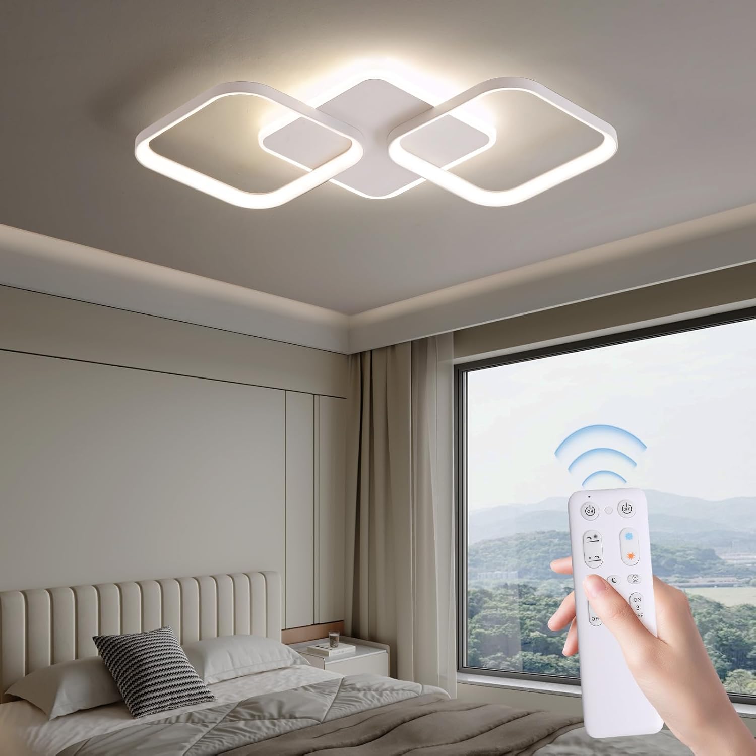 Lampa sufitowa LED 40W do salonu i łazienki, z pilotem, 4500 lumenów, biała.