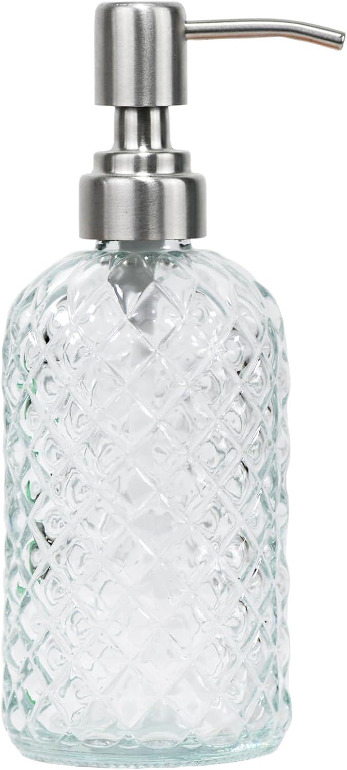 Dozownik do mydła w kształcie diamentu, szklany, 140 ml, do kuchni i łazienki, z pompką ze stali nierdzewnej, do mydła do rąk, dozownik do płynu do