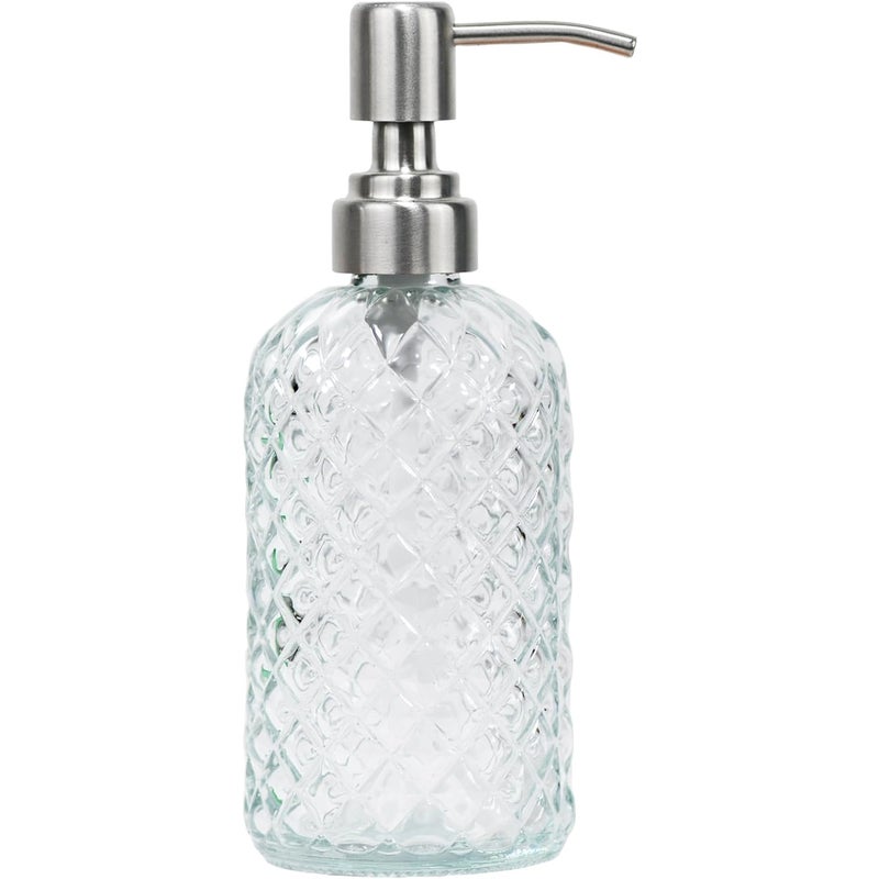 Dozownik do mydła w kształcie diamentu, szklany, 140 ml, do kuchni i łazienki, z pompką ze stali nierdzewnej, do mydła do rąk, dozownik do płynu do
