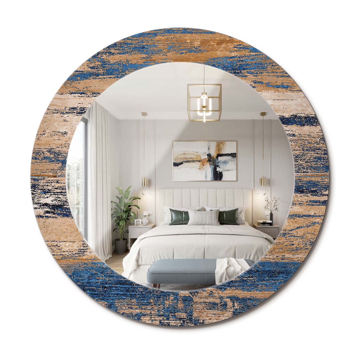 Okrągłe lustro z designerską ramą szklaną – dekoracja wnętrz Abstrakcyjne drewno - 60 cm - ArtPrintCave