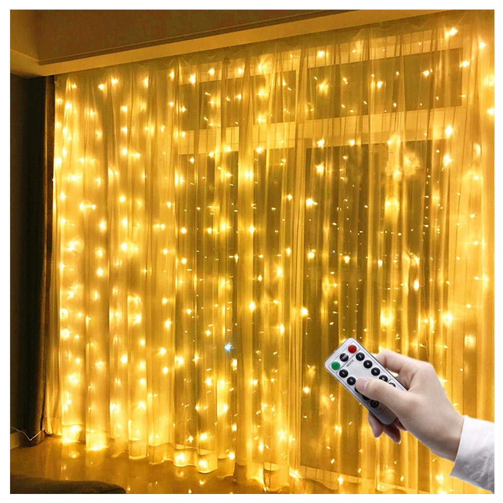 Kurtyna świetlna LED 3 m x 3 m, 300 diod LED, USB, wodoodporna, 8 trybów, ciepłe białe światło do dekoracji imprez, wesel, urodzin, ogrodów