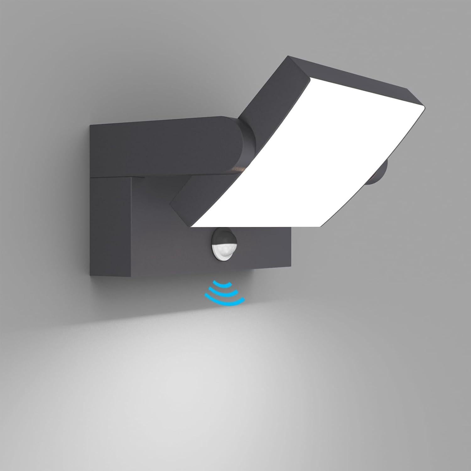 Klighten 24W lampa ścienna LED do użytku wewnątrz i na zewnątrz z czujnikiem ruchu, obrotowy panel LED, nowoczesna lampa ścienna IP65 do użytku wewnąt
