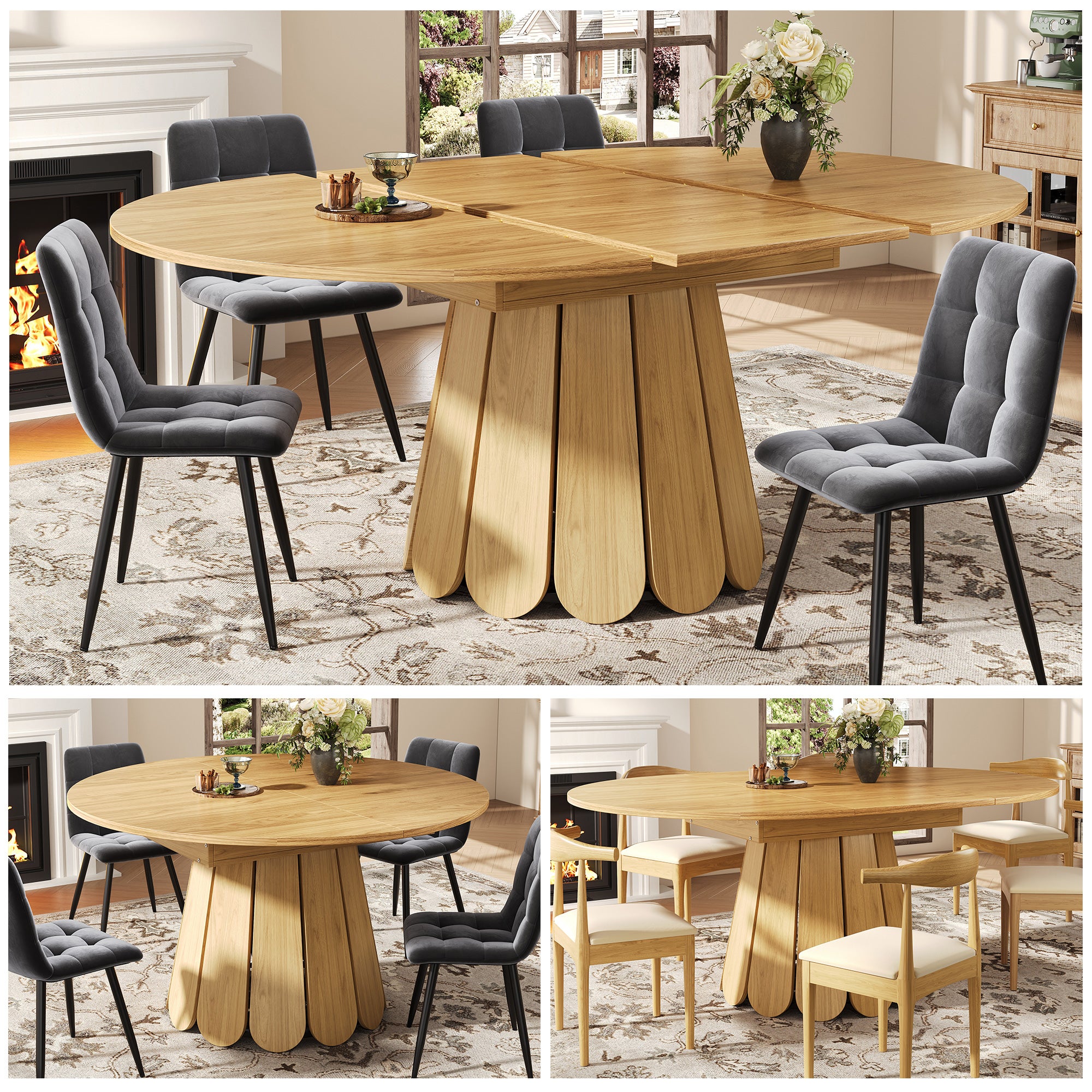 Stół do jadalni 118 x 118 x 76 cm, w wykończeniu naturalnego drewna, naturalne drewno oraz MDF, do kuchni i jadalni