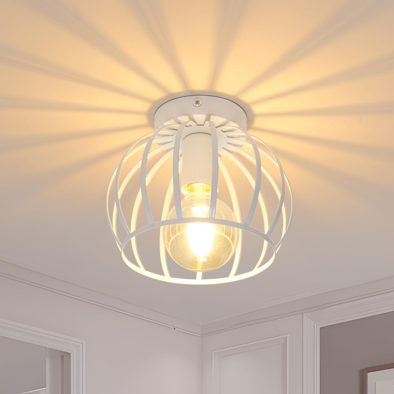 Industrialna lampa sufitowa retro, lampa sufitowa E27 w stylu retro, metalowa lampa sufitowa do przedpokoju (żarówka w zestawie, biała)