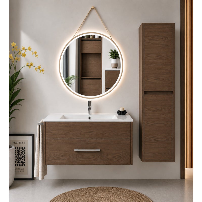 Szafka łazienkowa z umywalką ORIGENBATH FLORENCIA bez lustra 100x40 cm jesion tea z kolumną