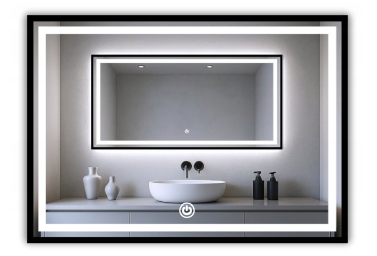 Lustro Led 120X90 Cob 608 Diod 3 Barwy W Czarnej Ramie Aluminum + Włącznik