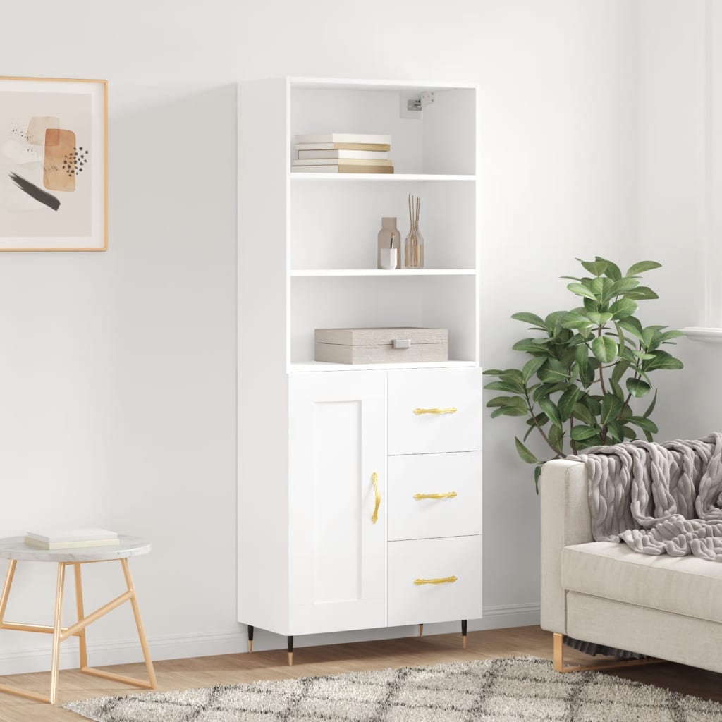 vidaXL Witrynka, biała, 69,5x34x180 cm, materiał drewnopochodny
