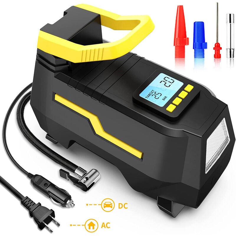 150PSI przenośna elektryczna sprężarka powietrza, cyfrowa pompka powietrza, miniaturowa pompka rowerowa DC 12V i AC 220V z oświetleniem LED i ekranem