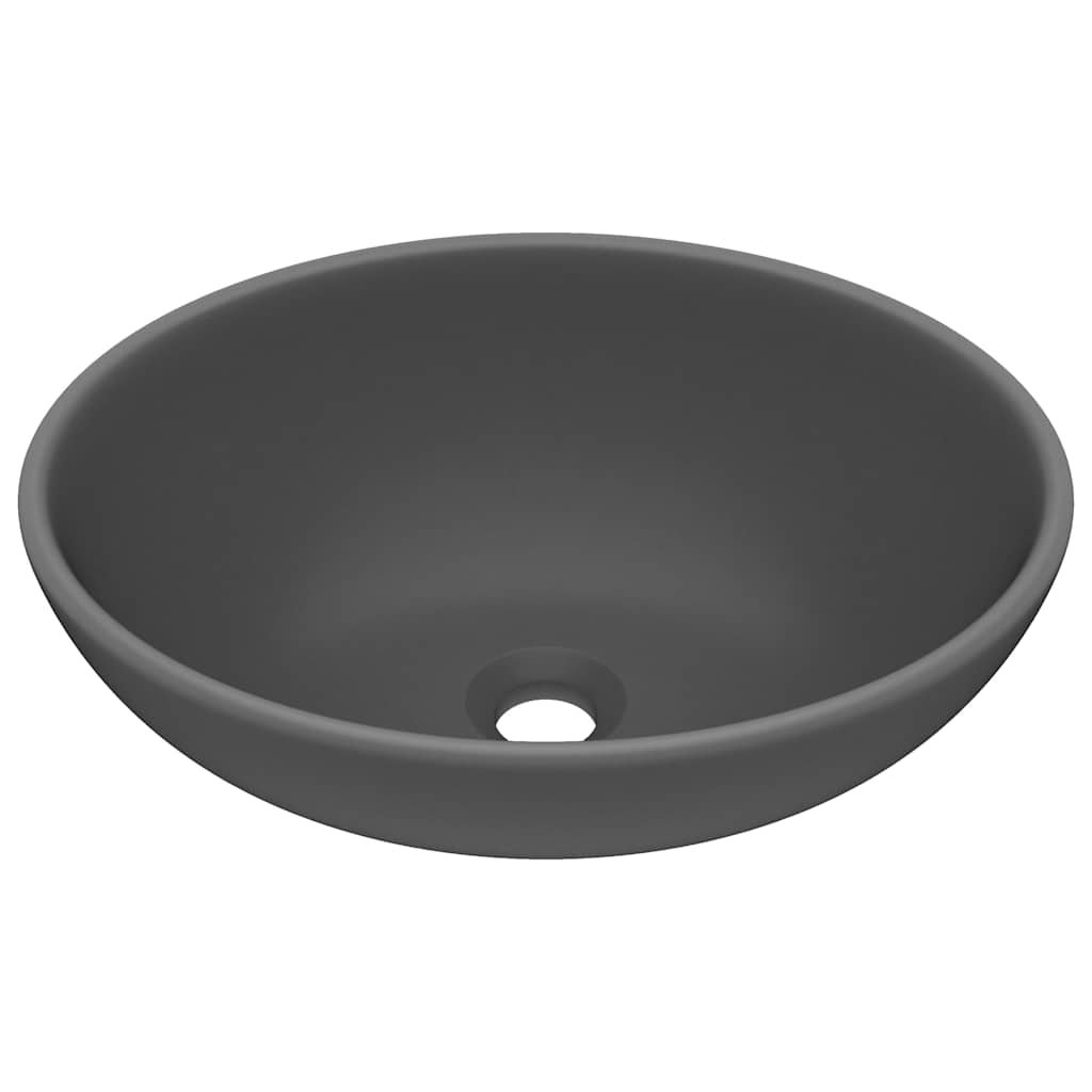 Umywalka Nablatowa Ceramiczna Owalna Szara do Łazienki 40 cm