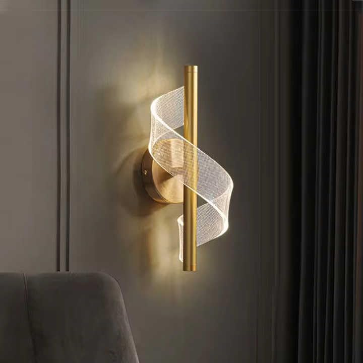 Nowoczesna dekoracyjna lampa ścienna do salonu, wykwintne oświetlenie (akryl złoty) (trójkolorowe zmiany oświetlenia)