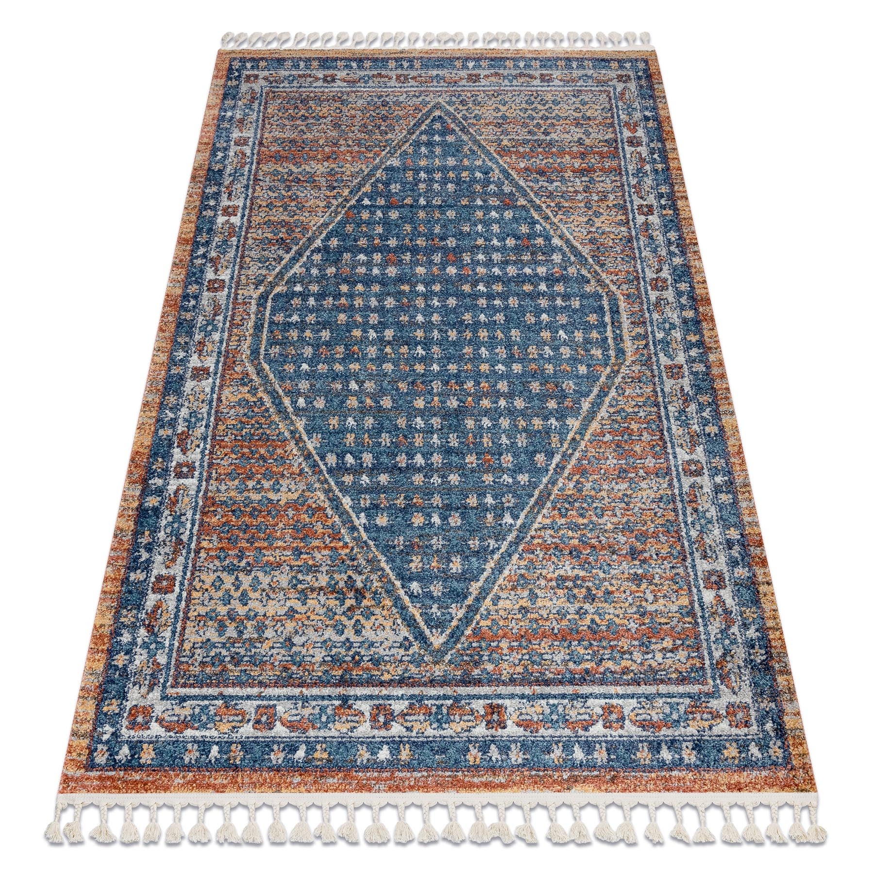 Dywan nowoczesny BELLE BG58A granat / beż Frędzle 160x220 cm