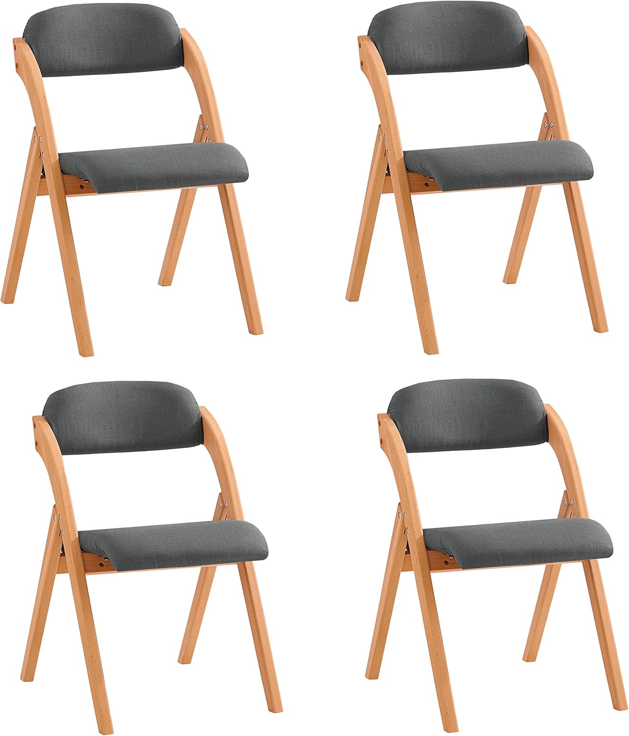 SoBuy Krzesło do Jadalni Zestaw 4, Ergonomiczne Składane Drewniane Krzesło z Pikowanym Siedziskiem, Szary, FST92-SGx4
