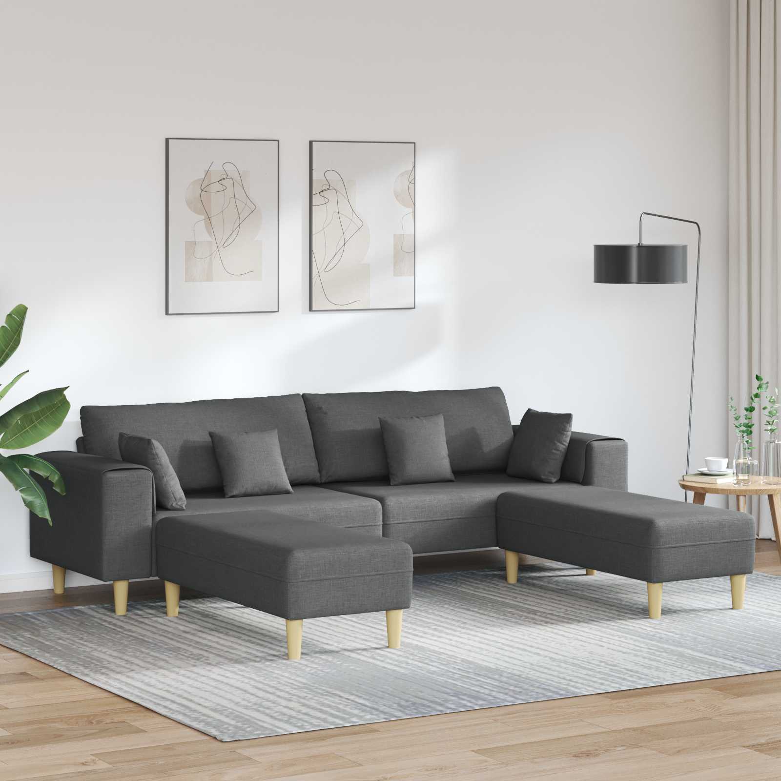 Sofa z poduszką 3 pcs Ciemnoszary tkanina vidaXL
