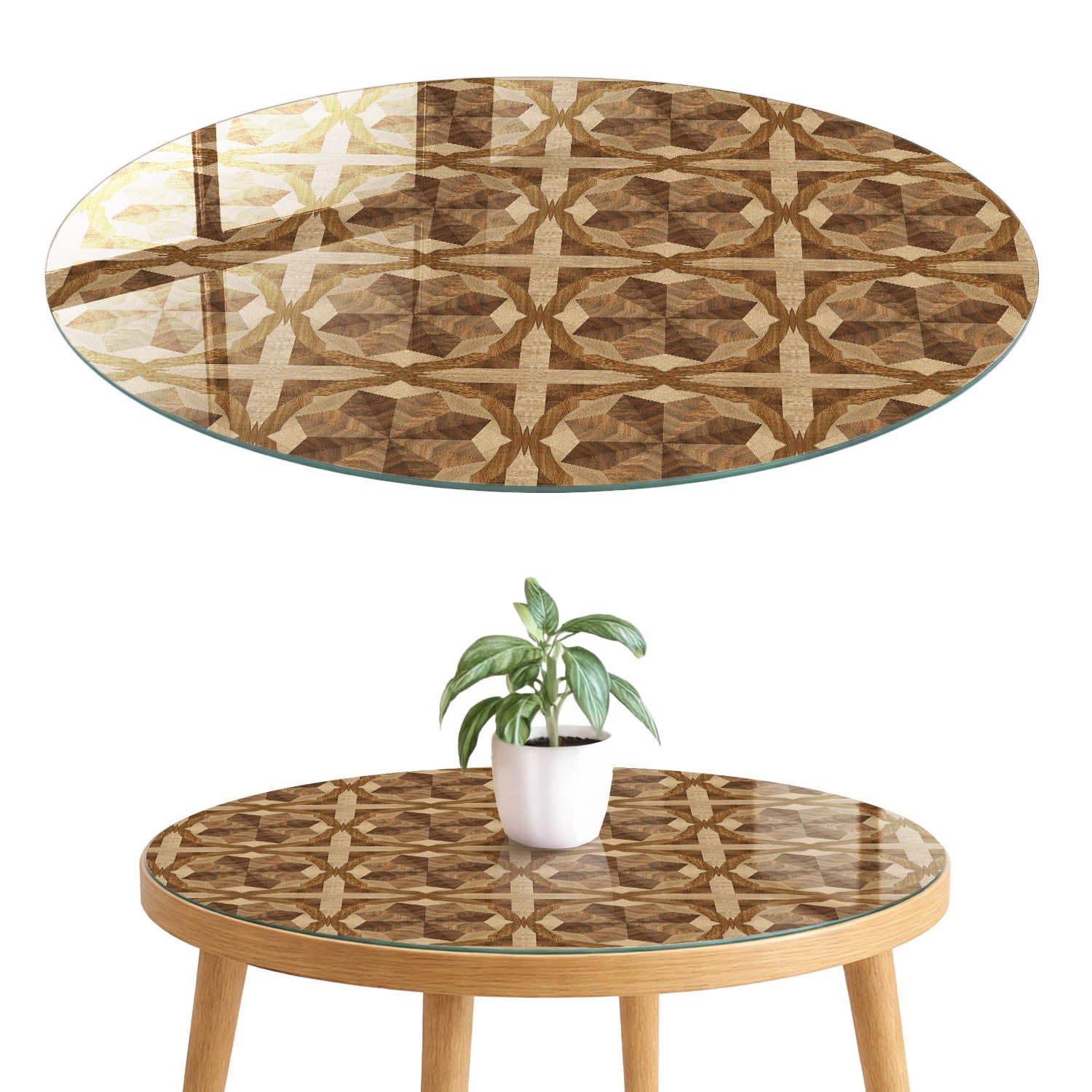 Hartowany blat szklany z printem - stylowa osłona zniszczonego lub starego blatu fi100 cm Brązowa elegancja