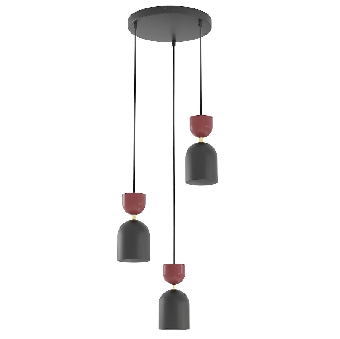 Lampa wisząca dekoracyjna czarno-burgundowa okrągła kielichowe klosze 3xE14 10W GAUDI Emibig