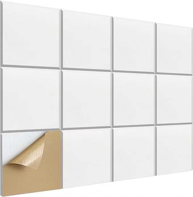 Samoprzylepne panele akustyczne, zestaw 12 sztuk, wygłuszająca wyściółka z poliestru 30x30 cm, panele ścienne o wysokiej gęstości, kolor biały