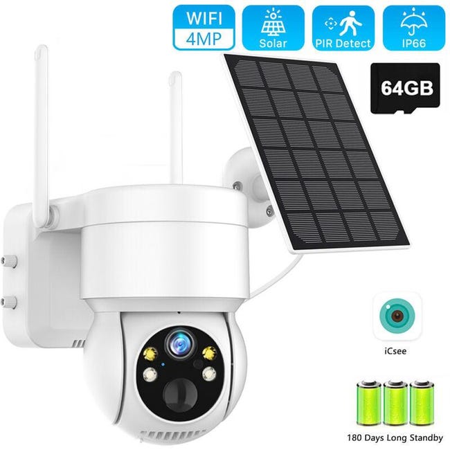 Zewnętrzna kamera monitorująca PTZ 1080P z zasilaniem solarnym i WiFi, z czujnikiem ruchu PIR i akumulatorem 7800 mAh oraz kartą SD 64 GB
