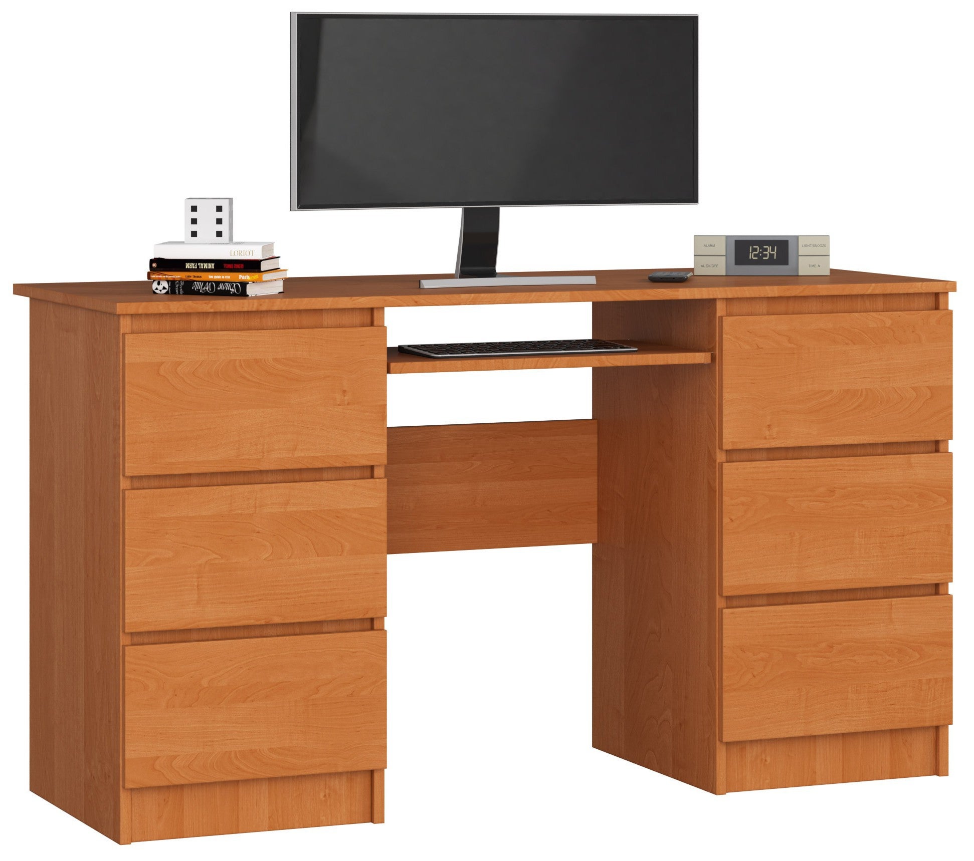Biurko komputerowe AKORD A11 Olcha 135 cm 6 szuflad kolor Olcha mat 135x50x77 cm